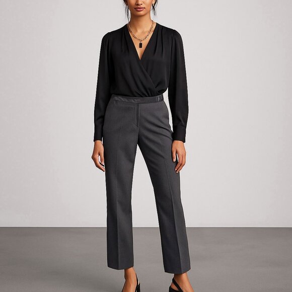 Ralph Lauren Womens Sz 16 Gray Straight Leg Dress Pants Slacks Silver Buckle - Picture 1 of 10